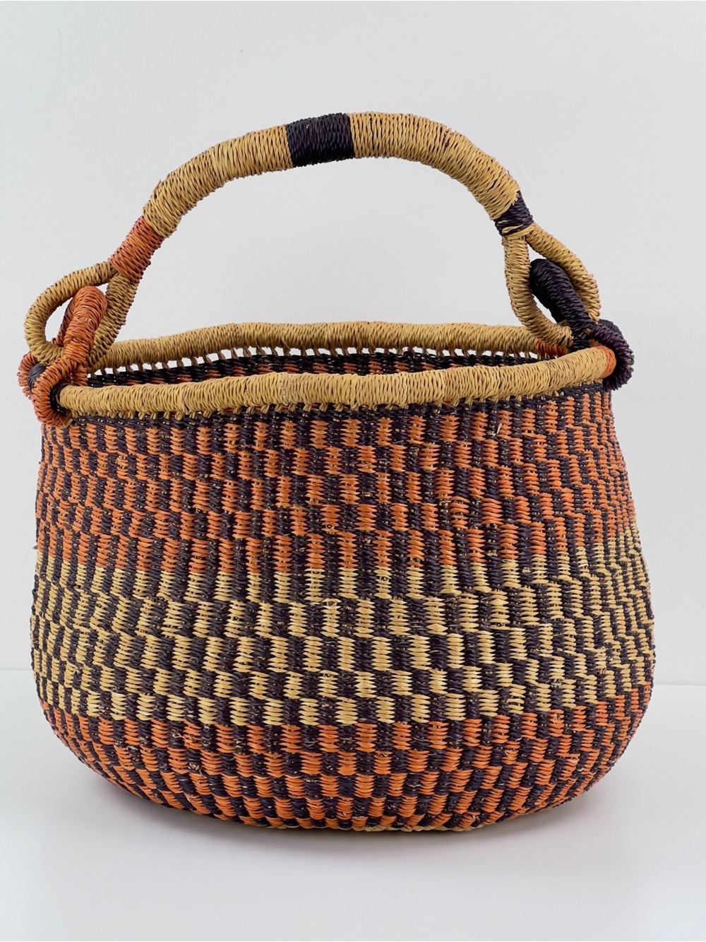 African Market Basket Ft Ghana Bolga Hand-woven  10"  Earth Colors